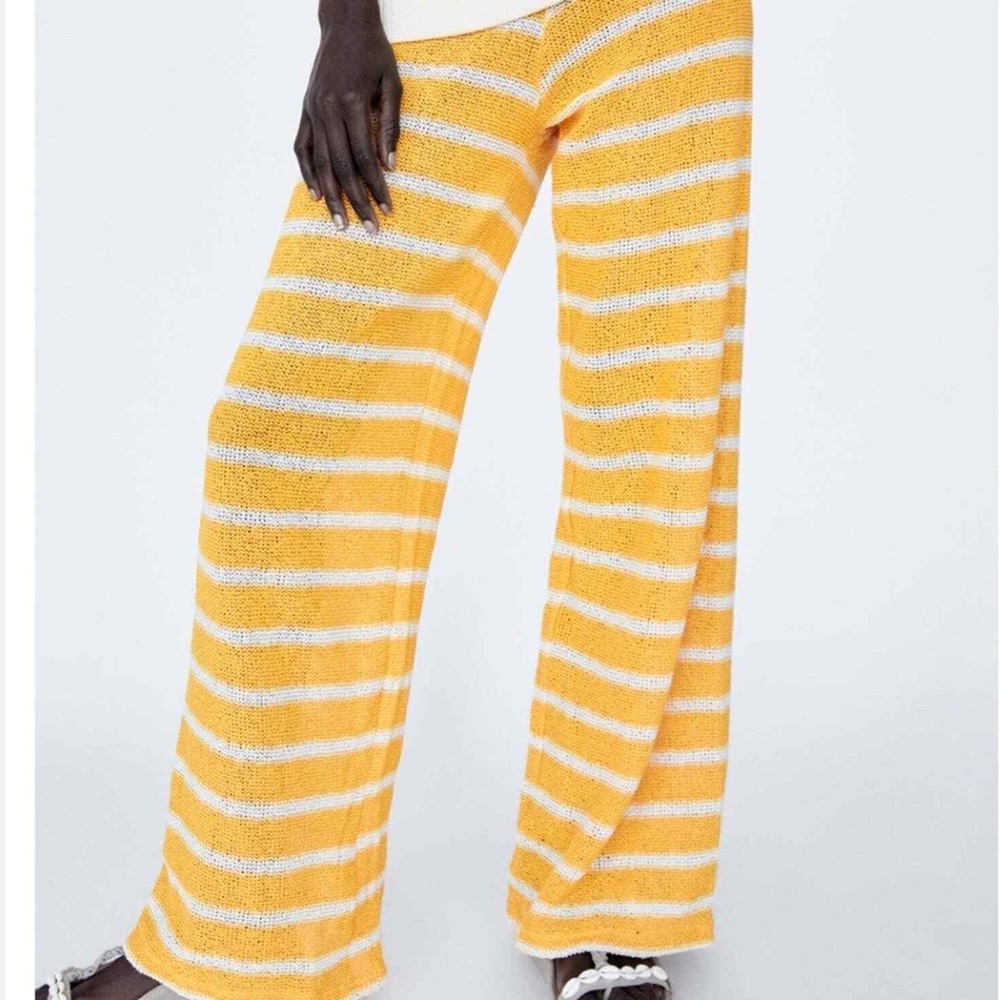Zara Yellow and White Striped Straight Leg Pants NWT Small - Picture 7 of 7